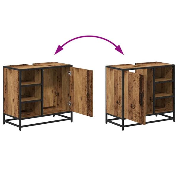Badezimmer Waschbecken Schrank mit Tür Altholz 65 x 33 x 60 cm