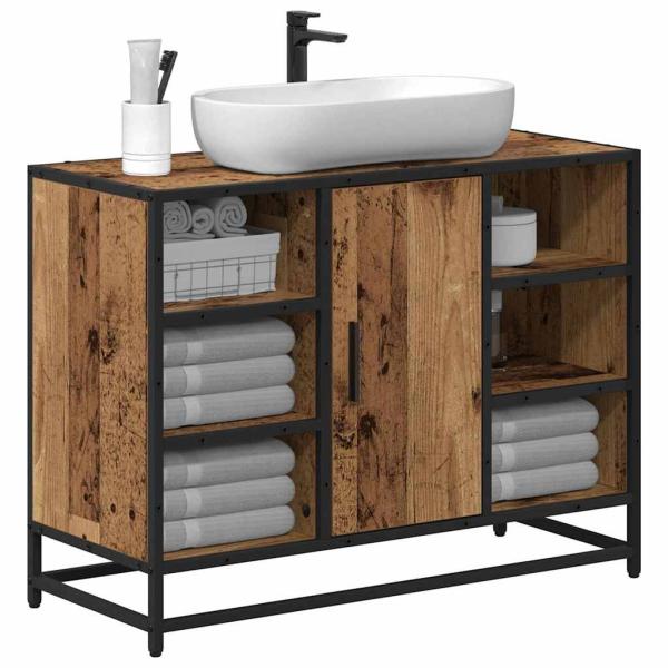 Badezimmer Waschbecken Schrank mit Tür Altholz 80 x 33 x 60 cm