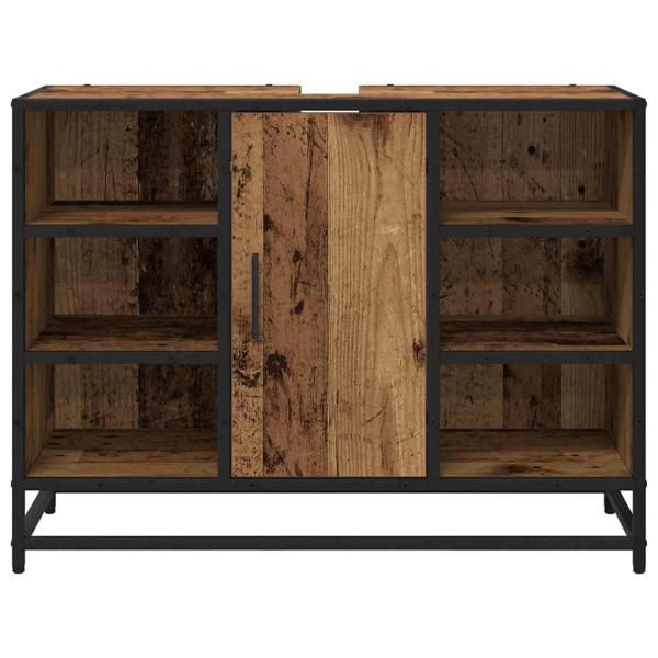 Badezimmer Waschbecken Schrank mit Tür Altholz 80 x 33 x 60 cm