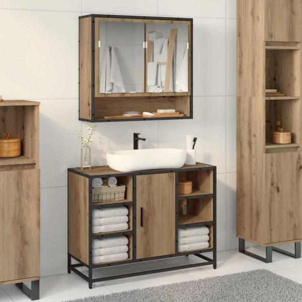 ARDEBO.de - Badezimmer Waschbecken Schrank mit Regal Eiche handwerklich