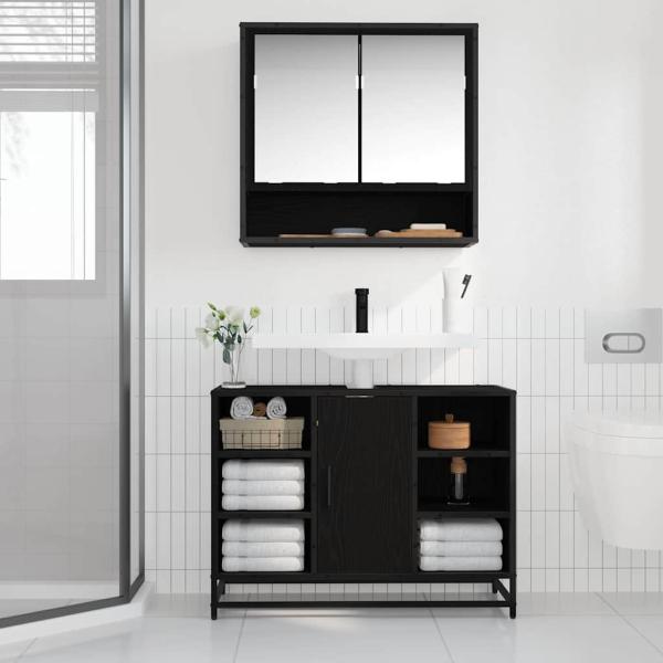 Badezimmer Waschbecken Schrank Schwarze Eiche 80 x 33 x 60 cm