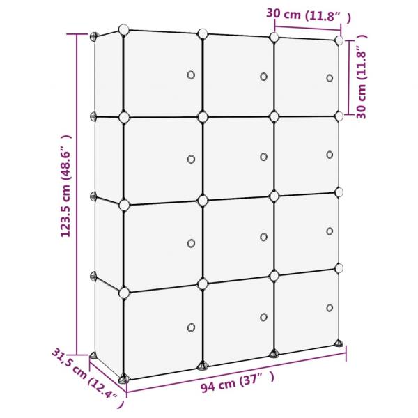 Regalsystem mit 12 Würfeln und Türen Transparent PP
