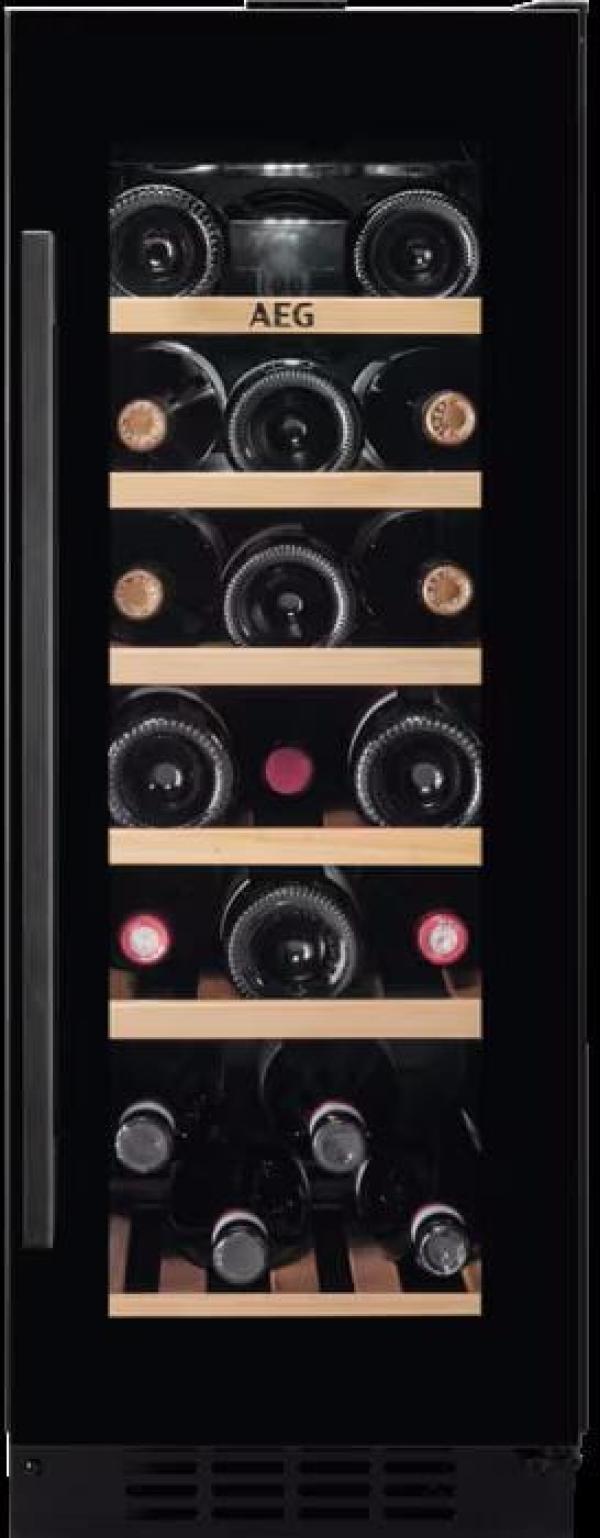 ARDEBO.de AEG AWUS020B5B 5000 Weintemperierschrank, 29,5 cm breit, 20 Standardweinflaschen, LED Beleuchtung, 6 Holzablagen, schwarz