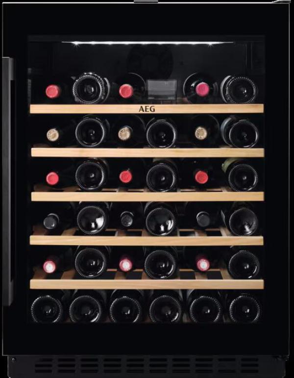 ARDEBO.de AEG AWUS052B5B 5000 Weintemperierschrank, 59,5 cm breit, 52 Standardweinflaschen, 6 Holzablagen, schwarz