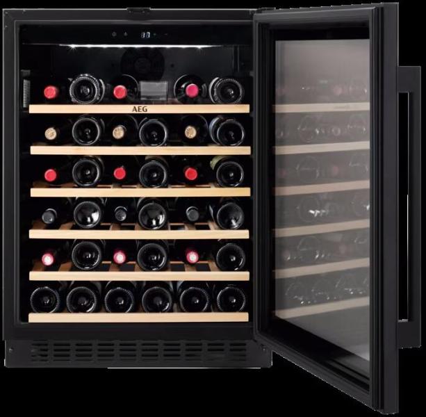 AEG AWUS052B5B 5000 Weintemperierschrank, 59,5 cm breit, 52 Standardweinflaschen, 6 Holzablagen, schwarz
