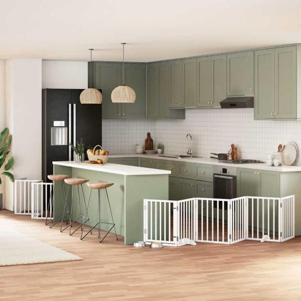 ARDEBO.de - 15-tlg. Hundetor mit Tür Faltbar Weiß 750 cm Pappelholz