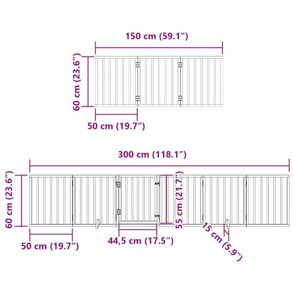 9-tlg. Hundetor mit Tür Faltbar Braun 450 cm Pappelholz