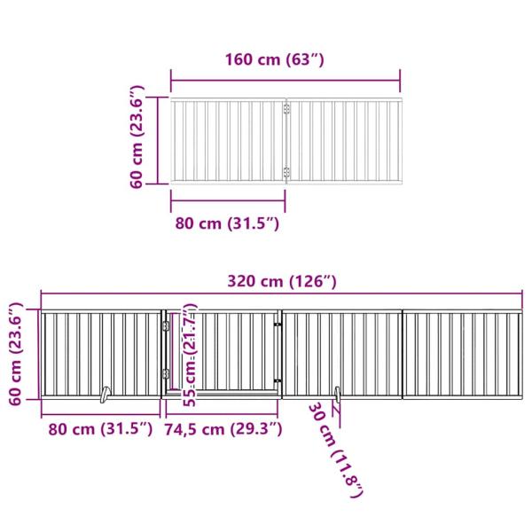 6-tlg. Hundetor mit Tür Faltbar 480 cm Pappelholz