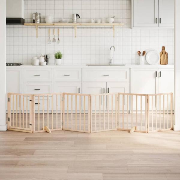 ARDEBO.de - 6-tlg. Hundetor mit Tür Faltbar 300 cm Pappelholz