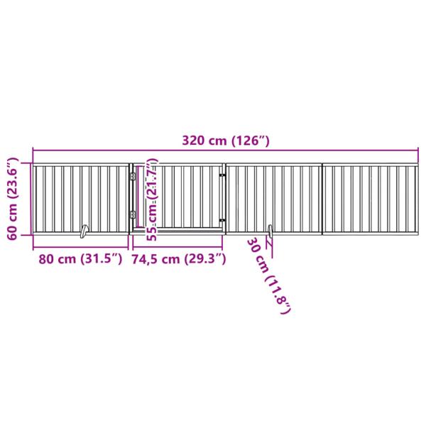 4-tlg. Hundetor mit Tür Faltbar 320 cm Pappelholz