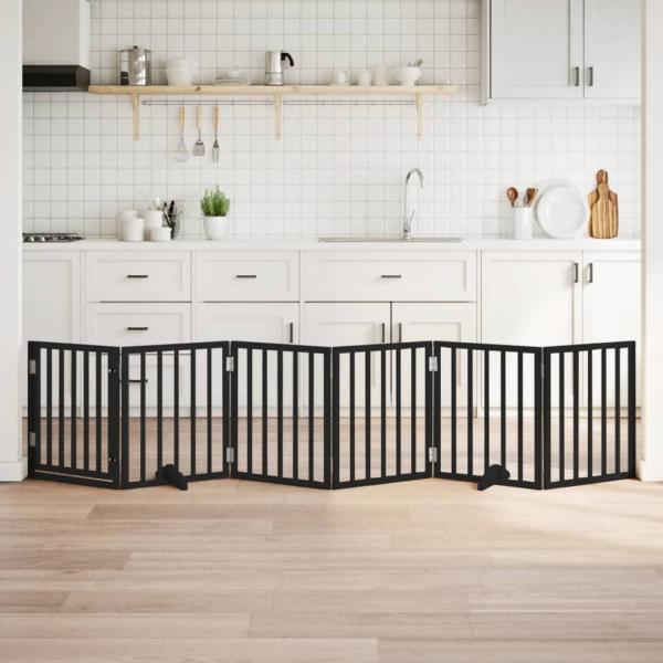 ARDEBO.de - 6-tlg. Hundetor mit Tür Faltbar Schwarz 300 cm Pappelholz