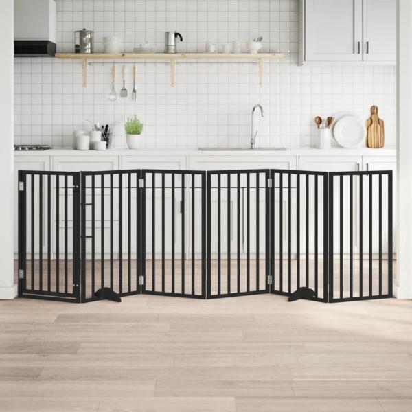 ARDEBO.de - 6-tlg. Hundetor mit Tür Faltbar Schwarz 300 cm Pappelholz
