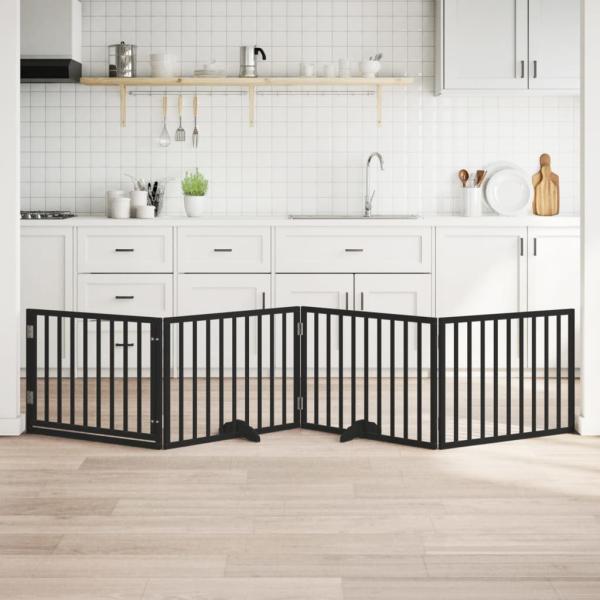 ARDEBO.de - 4-tlg. Hundetor mit Tür Faltbar Schwarz 320 cm Pappelholz