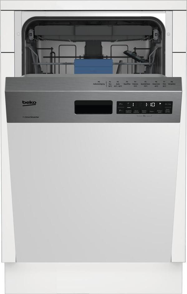 Beko BDSS28040XQ Teilintegrierter Geschirrspüler, 45 cm breit, 10 Maßgedecke, 8 Programme, WaterSafe+, SelFit, Edelstahl Fingerprint Free