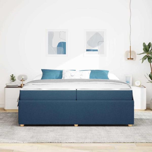 Bettgestell mit Matratze mit Matratze Blau 200 x 200 cm Stoff