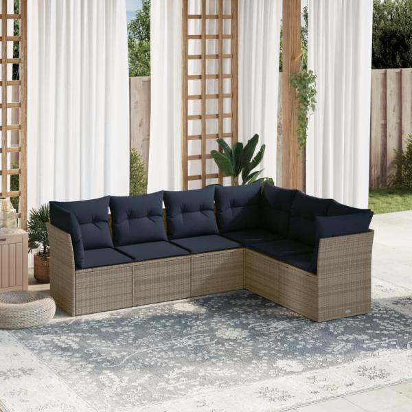 ARDEBO.de - 6-teiliges Gartensofa-Set mit Kissen, grau, Polyrattan