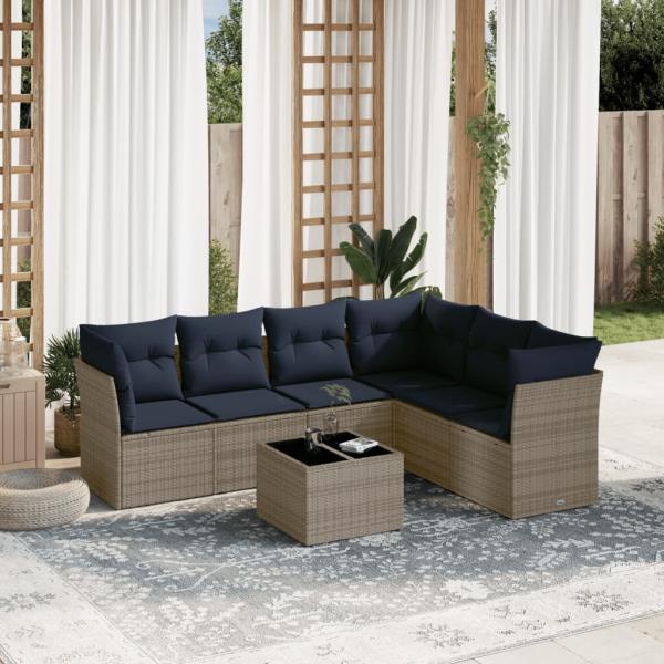 ARDEBO.de - 7-teiliges Gartensofa-Set mit Kissen, grau, Polyrattan
