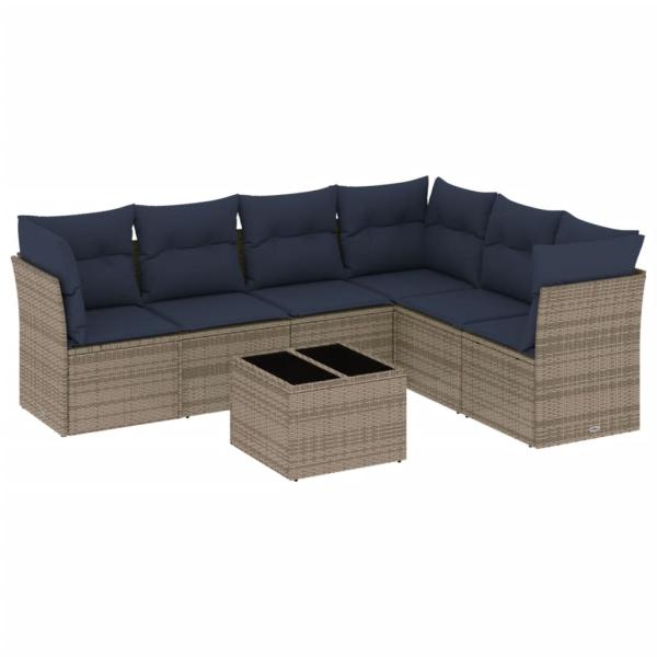 7-teiliges Gartensofa-Set mit Kissen, grau, Polyrattan