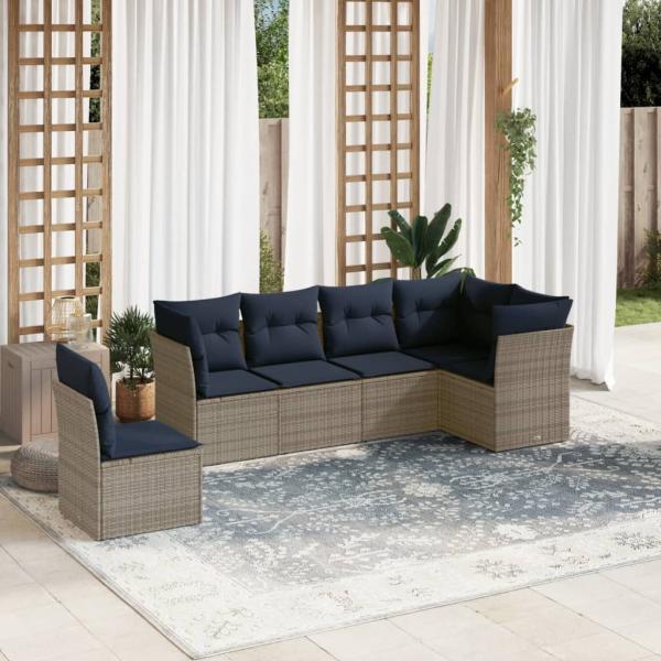ARDEBO.de - 6-teiliges Gartensofa-Set mit Kissen, grau, Polyrattan