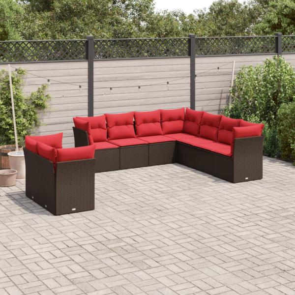 ARDEBO.de - 9-teiliges Gartensofa-Set mit Kissen, braun, Polyrattan
