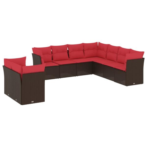 9-teiliges Gartensofa-Set mit Kissen, braun, Polyrattan