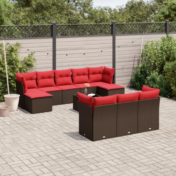 ARDEBO.de - 11-teiliges Gartensofa-Set mit Kissen, braun, Polyrattan