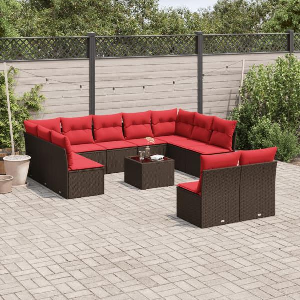 ARDEBO.de - 12-teiliges Gartensofa-Set mit Kissen, braun, Polyrattan