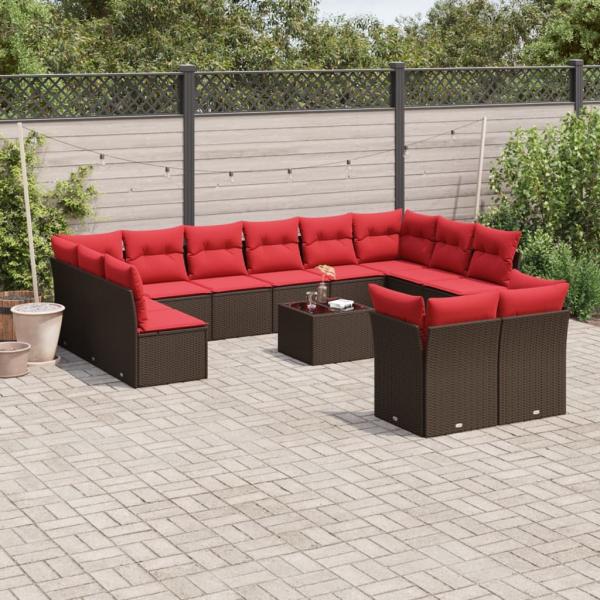 ARDEBO.de - 13-teiliges Gartensofa-Set mit Kissen, braun, Polyrattan