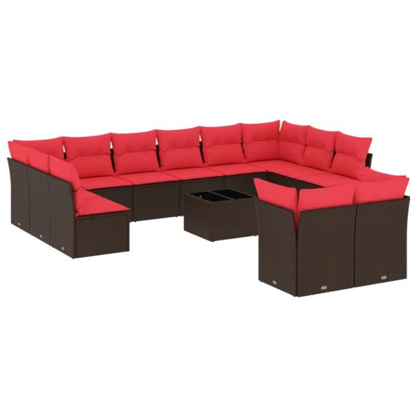 13-teiliges Gartensofa-Set mit Kissen, braun, Polyrattan
