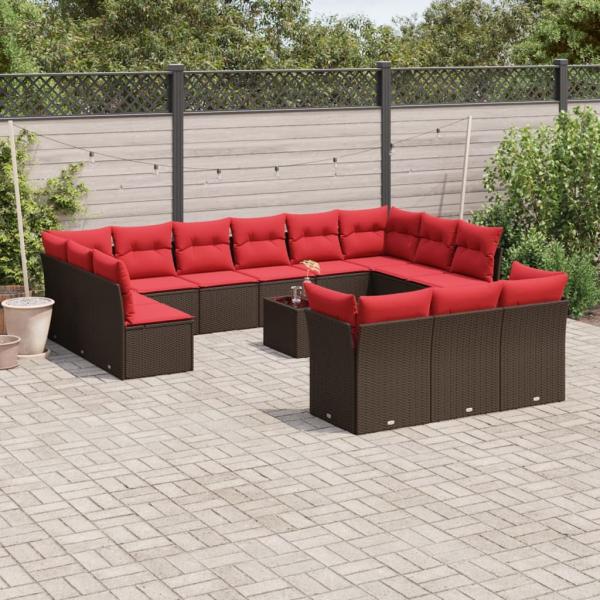ARDEBO.de - 14-teiliges Gartensofa-Set mit Kissen, braun, Polyrattan