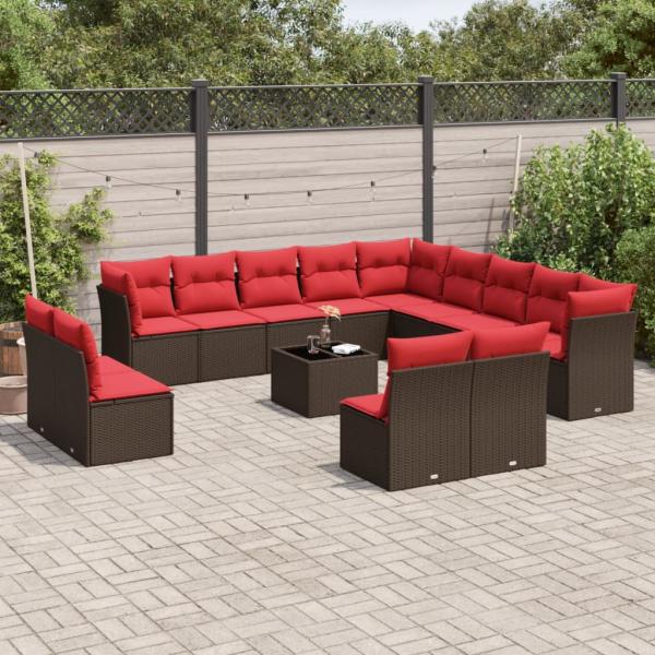 ARDEBO.de - 14-teiliges Gartensofa-Set mit Kissen, braun, Polyrattan