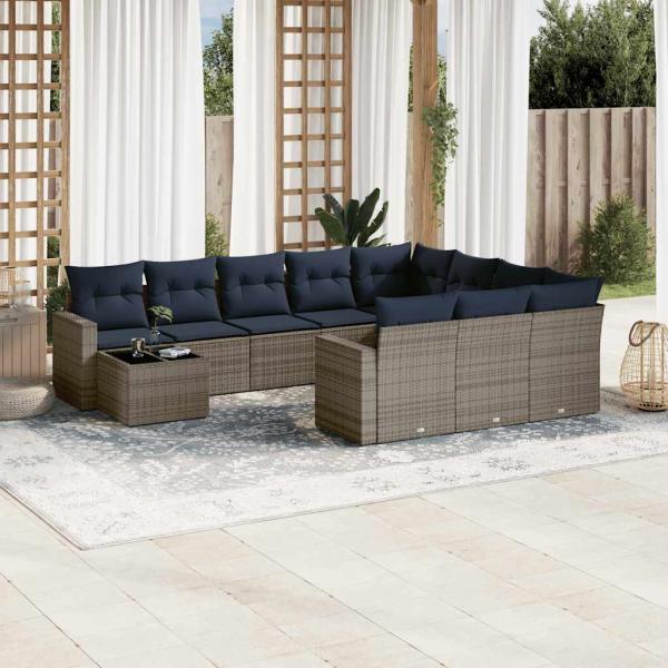 ARDEBO.de - 11-teiliges Gartensofa-Set mit Kissen, grau, Polyrattan