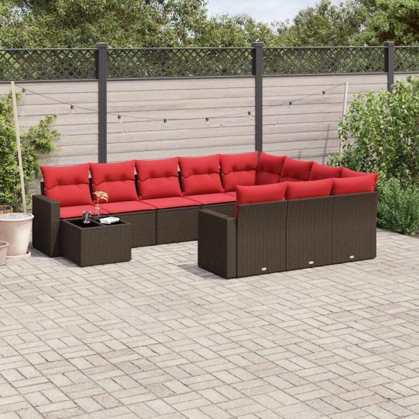 ARDEBO.de - 11-teiliges Gartensofa-Set mit Kissen, braun, Polyrattan