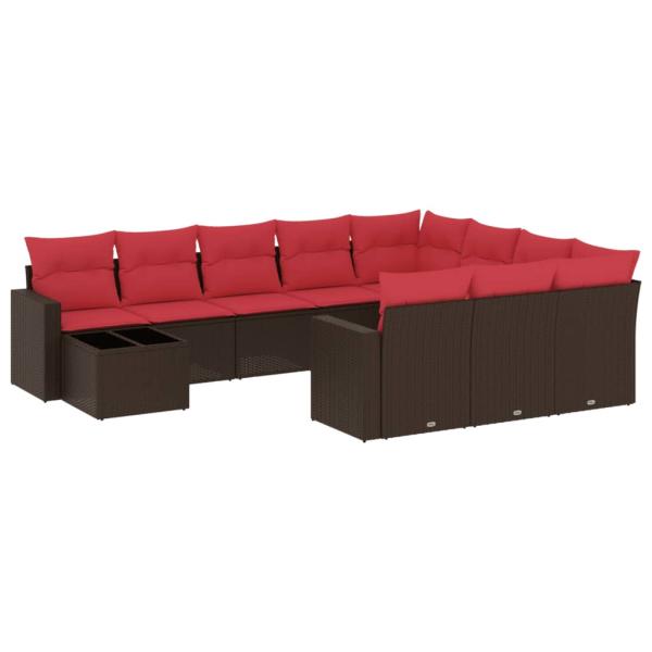 11-teiliges Gartensofa-Set mit Kissen, braun, Polyrattan