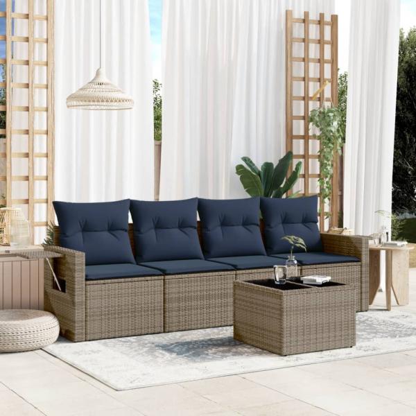 ARDEBO.de - 5-teiliges Gartensofa-Set mit Kissen, grau, Polyrattan