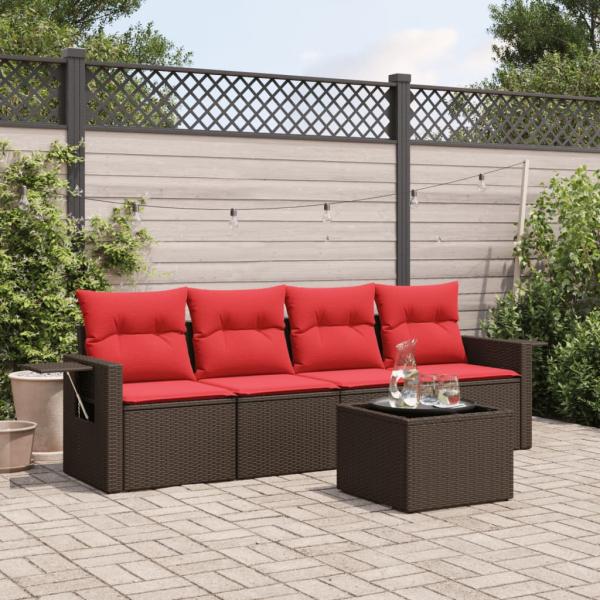 ARDEBO.de - 5-teiliges Gartensofa-Set mit Kissen, braun, Polyrattan