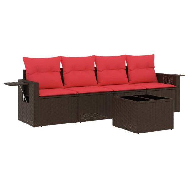 5-teiliges Gartensofa-Set mit Kissen, braun, Polyrattan