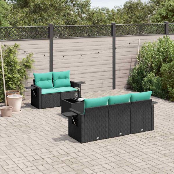ARDEBO.de - 6-teiliges Gartensofa-Set mit Kissen, schwarzes Polyrattan
