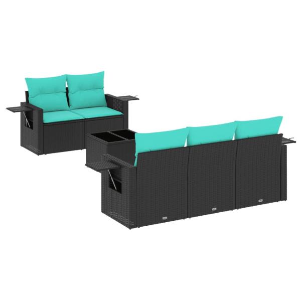 6-teiliges Gartensofa-Set mit Kissen, schwarzes Polyrattan