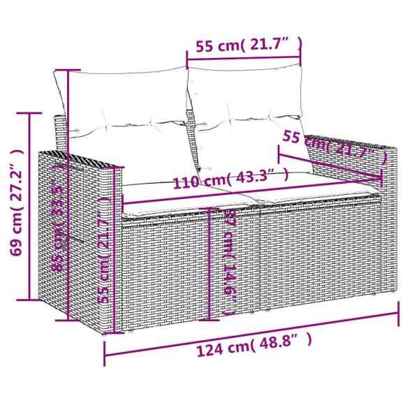 7-teiliges Gartensofa-Set mit Kissen, grau, Polyrattan