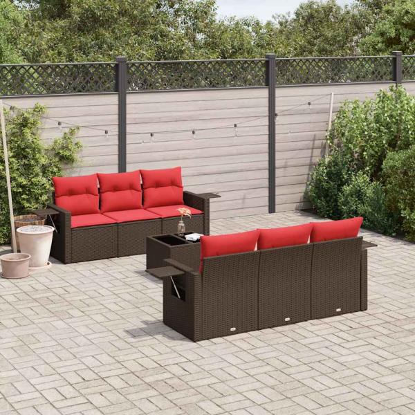 ARDEBO.de - 7-teiliges Gartensofa-Set mit Kissen, braun, Polyrattan