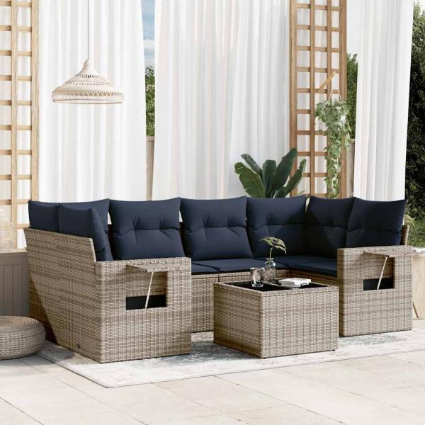 ARDEBO.de - 7-teiliges Gartensofa-Set mit Kissen, grau, Polyrattan