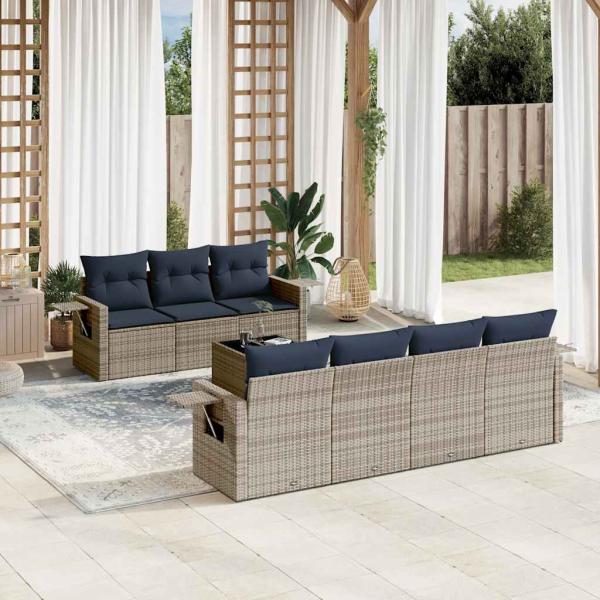 ARDEBO.de - 8-teiliges Gartensofa-Set mit Kissen, grau, Polyrattan