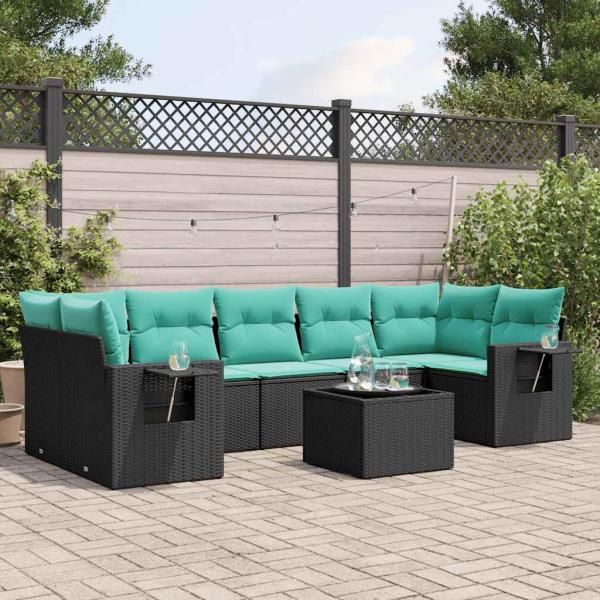 ARDEBO.de - 8-teiliges Gartensofa-Set mit Kissen, schwarzes Polyrattan
