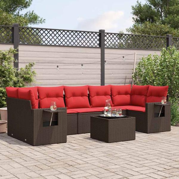 ARDEBO.de - 8-teiliges Gartensofa-Set mit Kissen, braun, Polyrattan