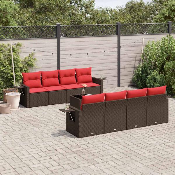 ARDEBO.de - 9-teiliges Gartensofa-Set mit Kissen, braun, Polyrattan