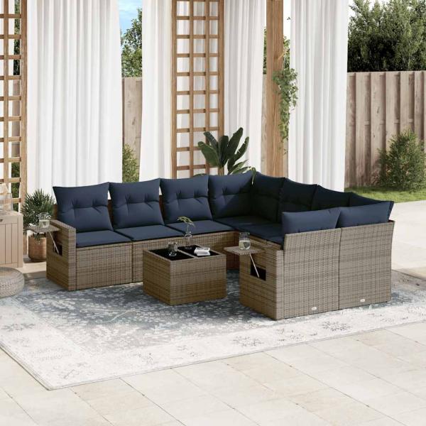 ARDEBO.de - 9-teiliges Gartensofa-Set mit Kissen, grau, Polyrattan