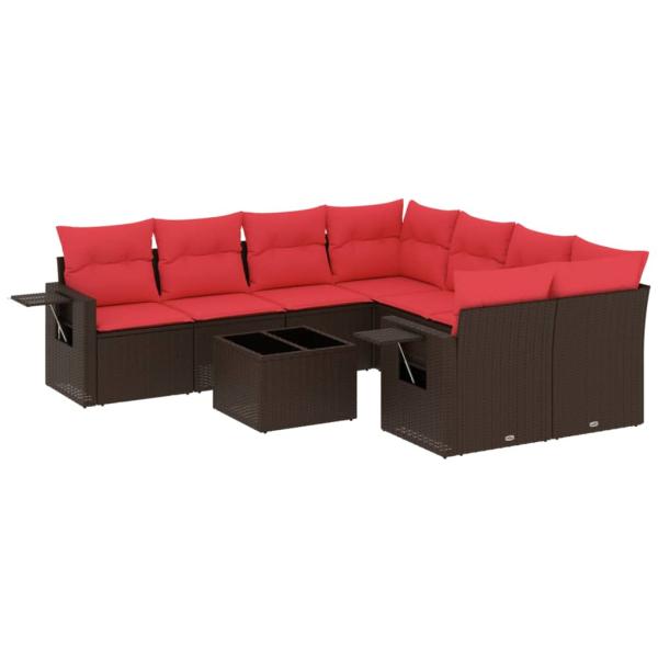 9-teiliges Gartensofa-Set mit Kissen, braun, Polyrattan