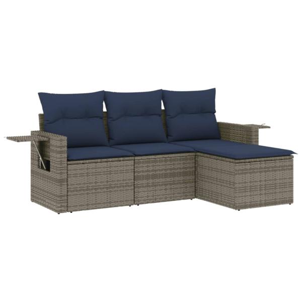 4-teiliges Gartensofa-Set mit Kissen, grau, Polyrattan
