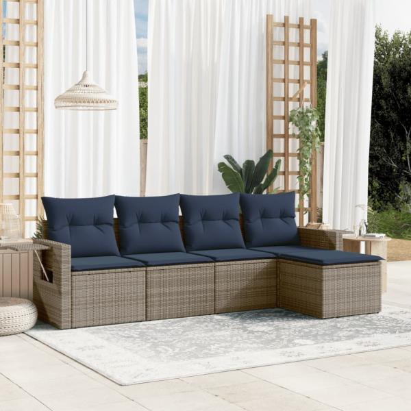 ARDEBO.de - 5-teiliges Gartensofa-Set mit Kissen, grau, Polyrattan